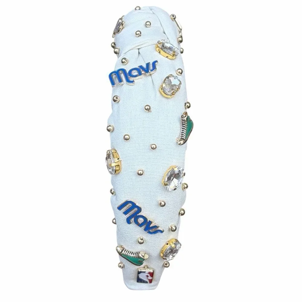 LELE SADOUGHI NBA DALLAS MAVERICKS BASKETBALL IVORY EMBELLISHED KNOTTED HEADBAND